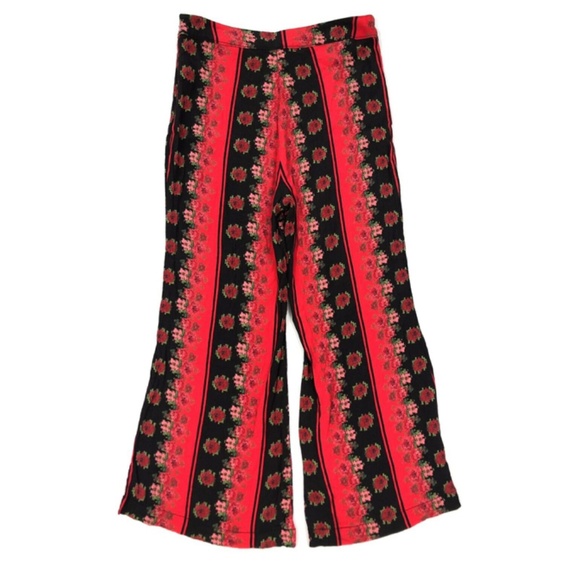 Urban Outfitters Red Black Floral Folk Art festive print Flare High waist Pants - Picture 3 of 5